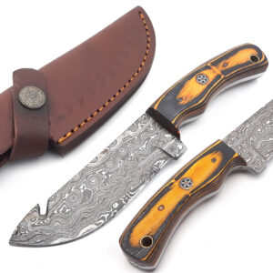 Custom handmade Damascus steel Hunting Skinner knife, camping knife, Survival knife, Gift For Him, With Dollar Sheath